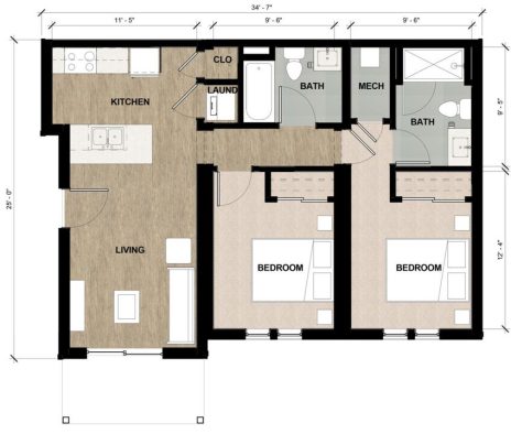 Bighorn Crossing Floor Plan 2 Bed 2 Bath 2 Bed 2 Bath 804 sqft